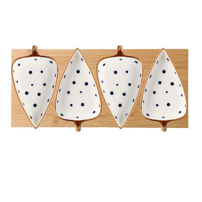 Hand Painted Ceramic Leaf Dishes With Wooden Tray - High Street Cottage