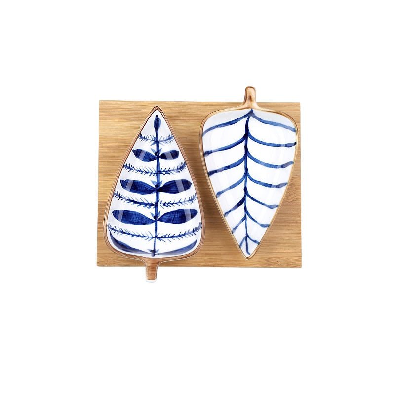 Hand Painted Ceramic Leaf Dishes With Wooden Tray - High Street Cottage