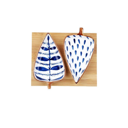 Hand Painted Ceramic Leaf Dishes With Wooden Tray - High Street Cottage