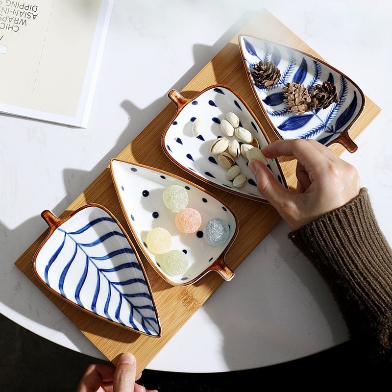 Hand Painted Ceramic Leaf Dishes With Wooden Tray - High Street Cottage