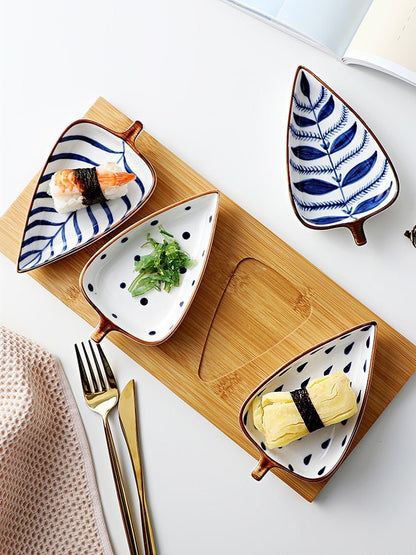 Hand Painted Ceramic Leaf Dishes With Wooden Tray - High Street Cottage