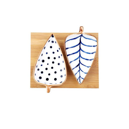 Hand Painted Ceramic Leaf Dishes With Wooden Tray - High Street Cottage