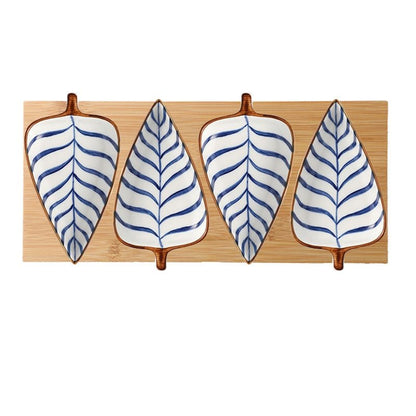 Hand Painted Ceramic Leaf Dishes With Wooden Tray - High Street Cottage