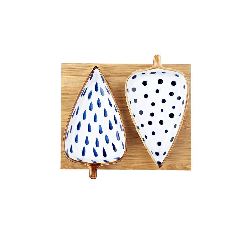 Hand Painted Ceramic Leaf Dishes With Wooden Tray - High Street Cottage