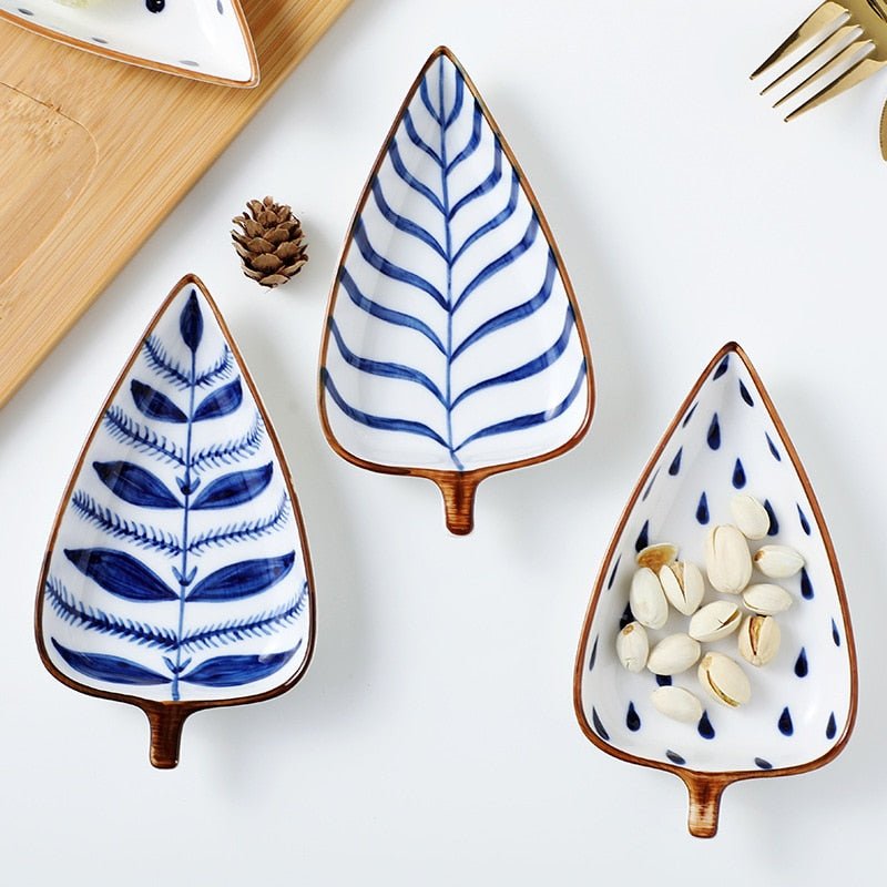 Hand Painted Ceramic Leaf Dishes With Wooden Tray - High Street Cottage