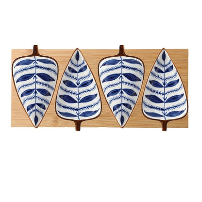 Hand Painted Ceramic Leaf Dishes With Wooden Tray - High Street Cottage