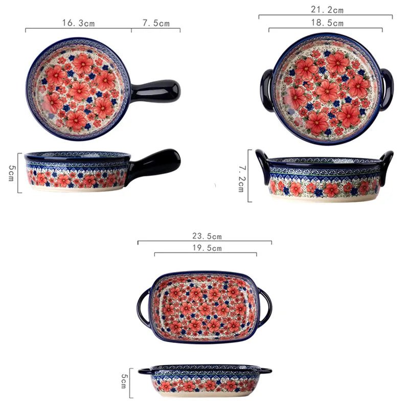 Old World Polish Style Hand-painted Ceramic Bakeware - High Street Cottage