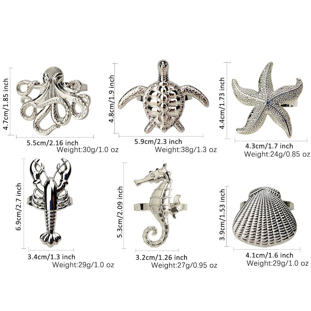 Sea Life Napkin Rings - Set of Six - High Street Cottage