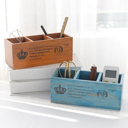 Small Wooden Desk Organizer with French Postal Accents - High Street Cottage