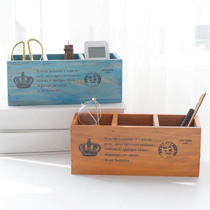 Small Wooden Desk Organizer with French Postal Accents - High Street Cottage