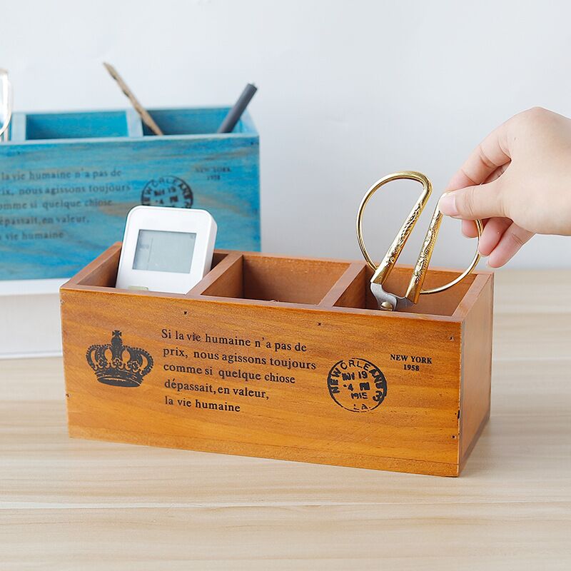 Small Wooden Desk Organizer with French Postal Accents - High Street Cottage