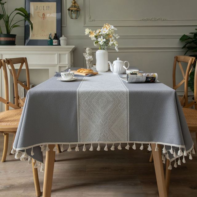 Striped Linen Tablecloth with Tassel Detail - High Street Cottage