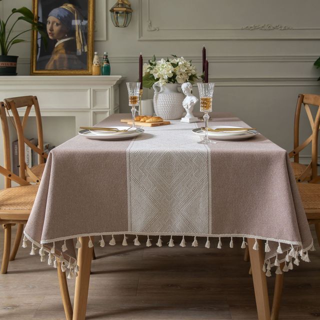 Striped Linen Tablecloth with Tassel Detail - High Street Cottage