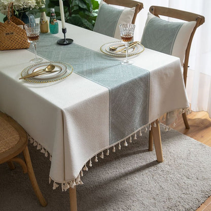 Striped Linen Tablecloth with Tassel Detail - High Street Cottage