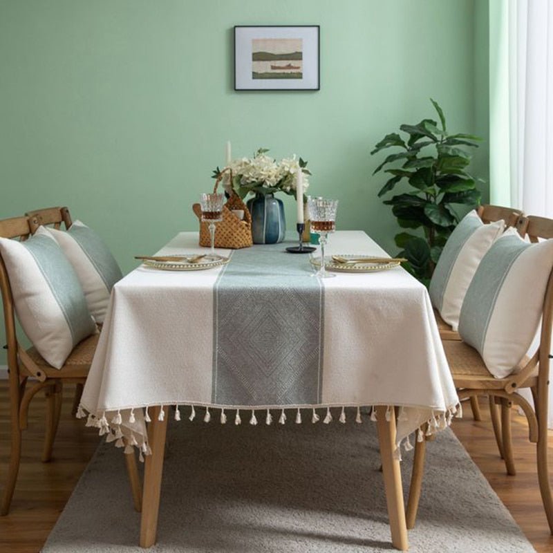 Striped Linen Tablecloth with Tassel Detail - High Street Cottage