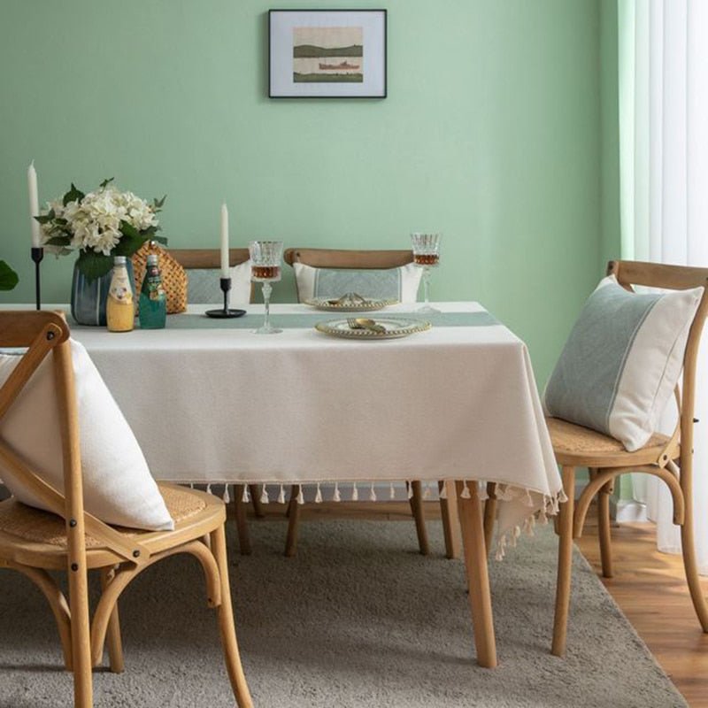 Striped Linen Tablecloth with Tassel Detail - High Street Cottage