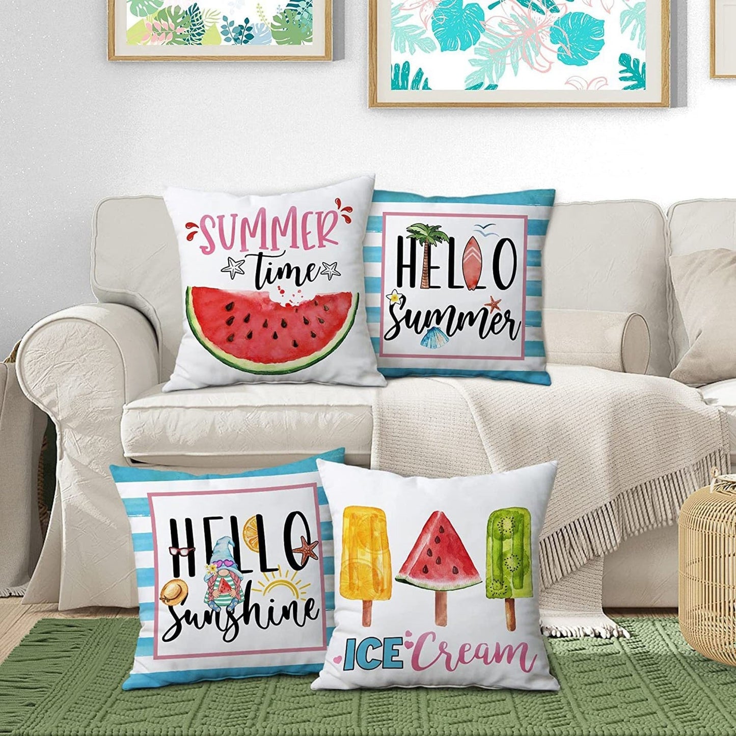 Summer Themed Pillow Covers - Set of Four - High Street Cottage