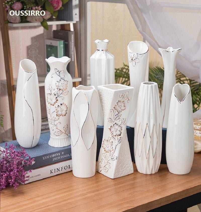 Vintage Style Creamy White Ceramic Bud Vases - High Street Cottage