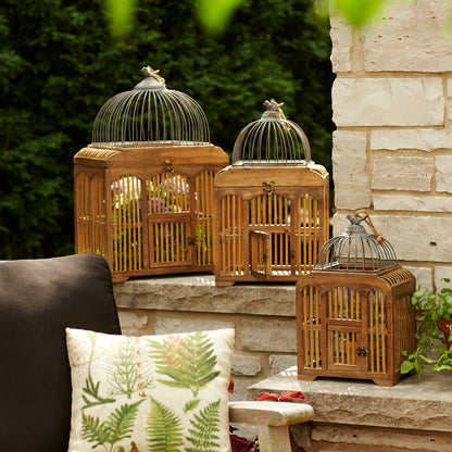 Wood and Metal Birdcage Set - High Street Cottage